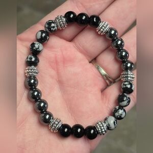 Black Obsidian, Snowflake Obsidian & Hematite Bracelet | Protection, Grounding